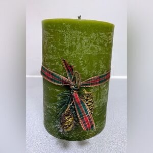 Pier 1 Holiday Forest Large Green Pillar Candle - 6”x 4” Vintage